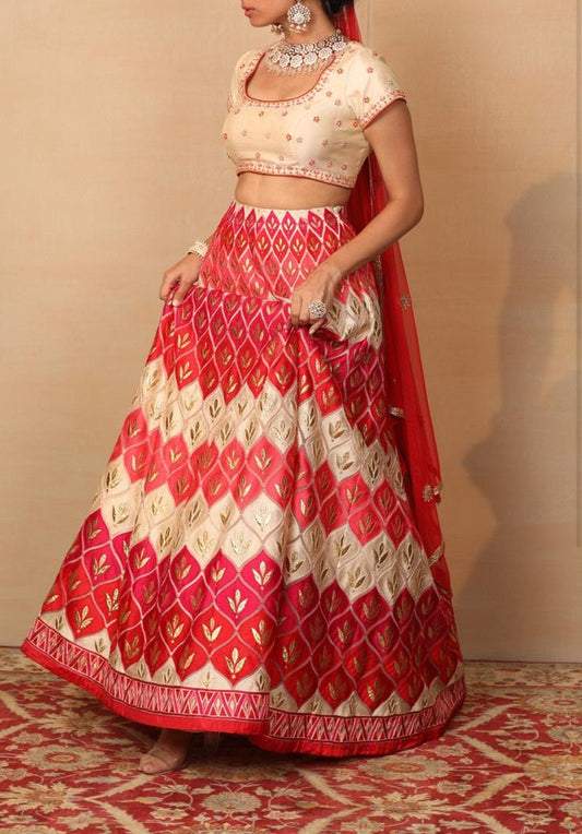 Cream Contrast Lehenga Set