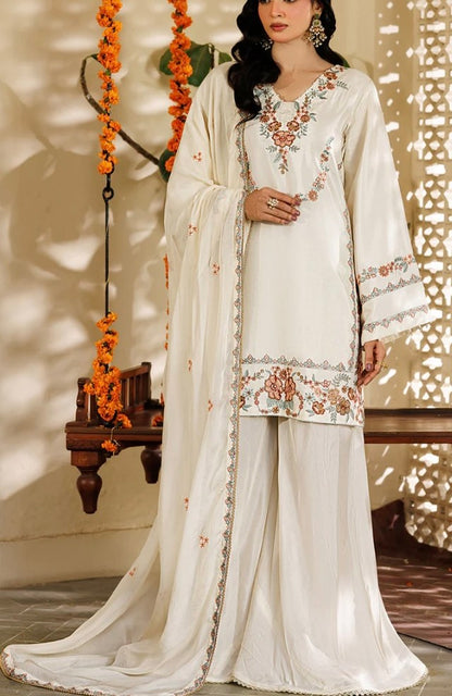 Off White Embroidered Sheesha silk Sharara