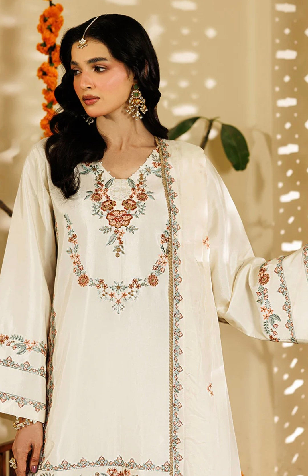 Off White Embroidered Sheesha silk Sharara
