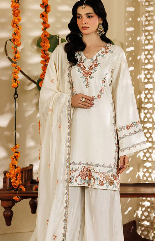 Off White Embroidered Sheesha silk Sharara