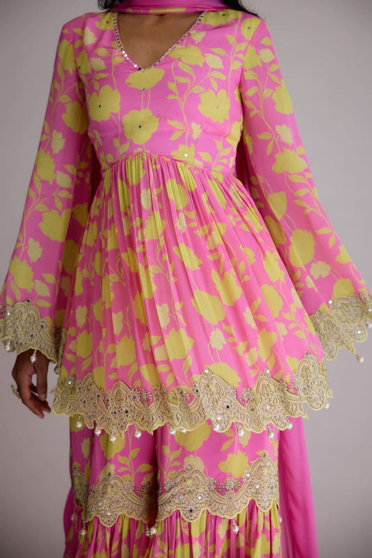 Florescent Pink Gharara Set