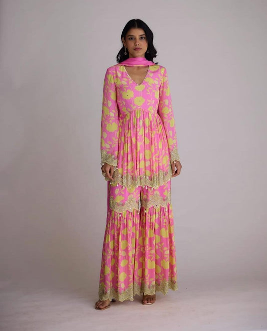 Florescent Pink Gharara Set