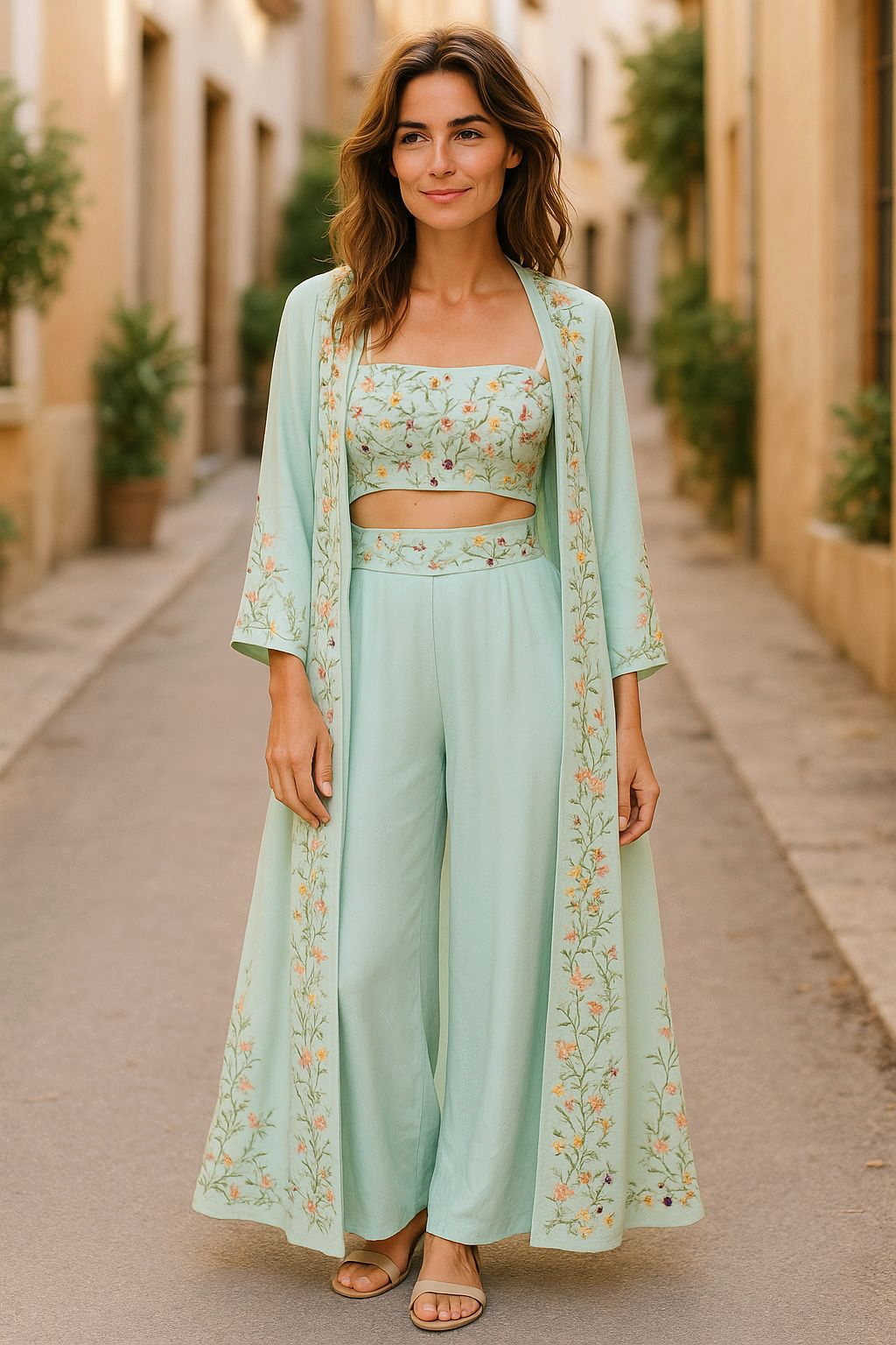 Georgette Palazzo Fusion Set