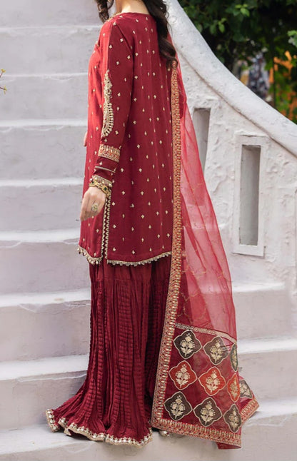 Maroon Crushed Raw Silk Gharara Set