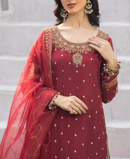 Maroon Crushed Raw Silk Gharara Set