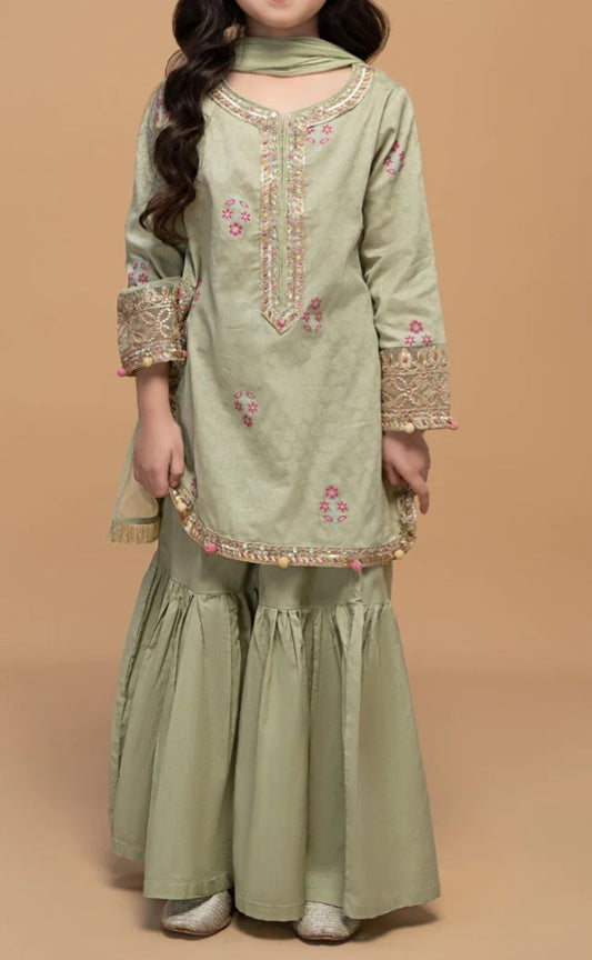 Pista Green Gharara Set For Girls