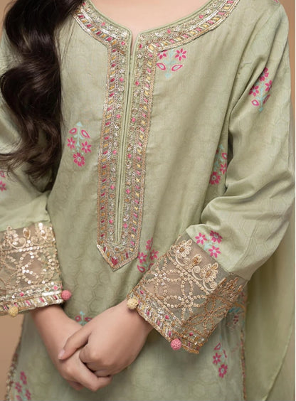 Pista Green Gharara Set For Girls