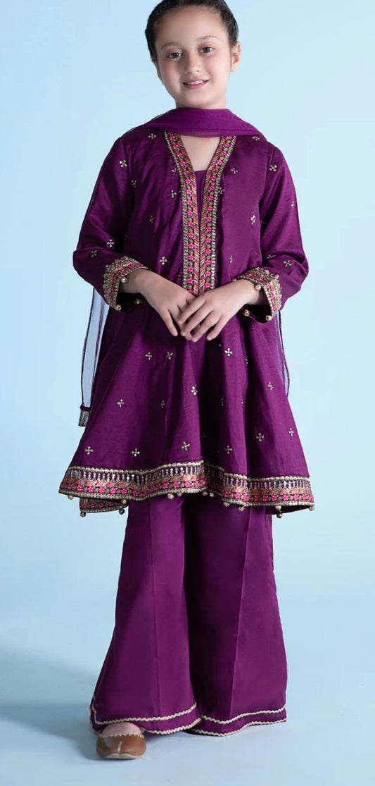 Wine Gharara Set For Girls