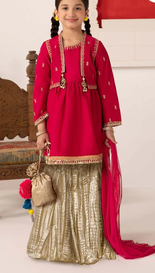 Gharara Set With Jacket For Girls