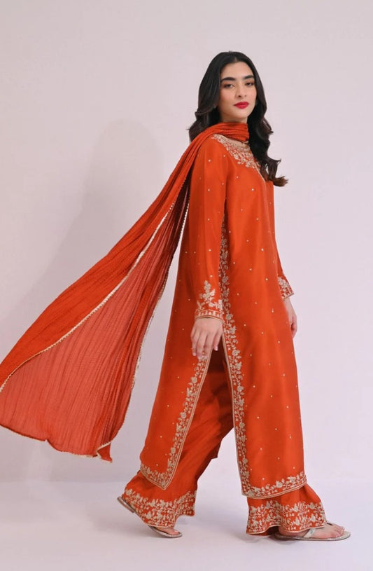Burnt Orange Pure Silk Suit