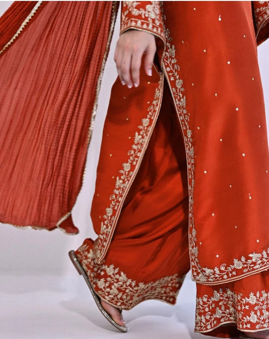 Burnt Orange Pure Silk Suit