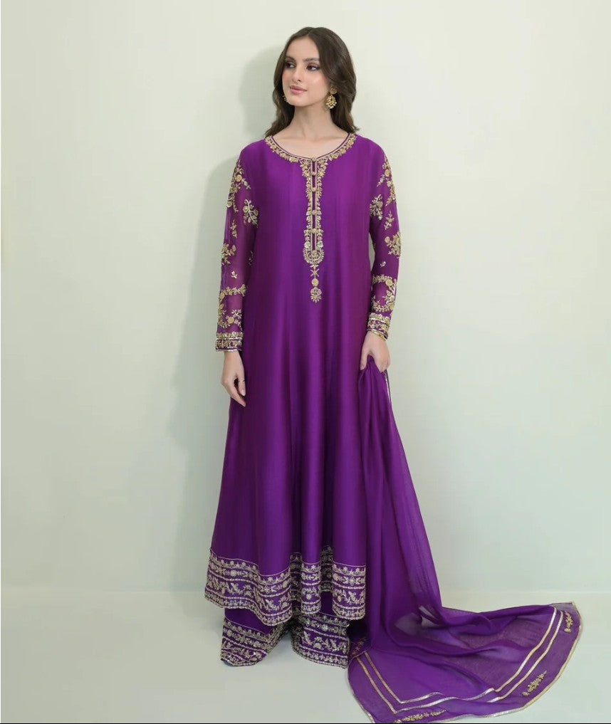Purple Anaarkali Three Piece Suit