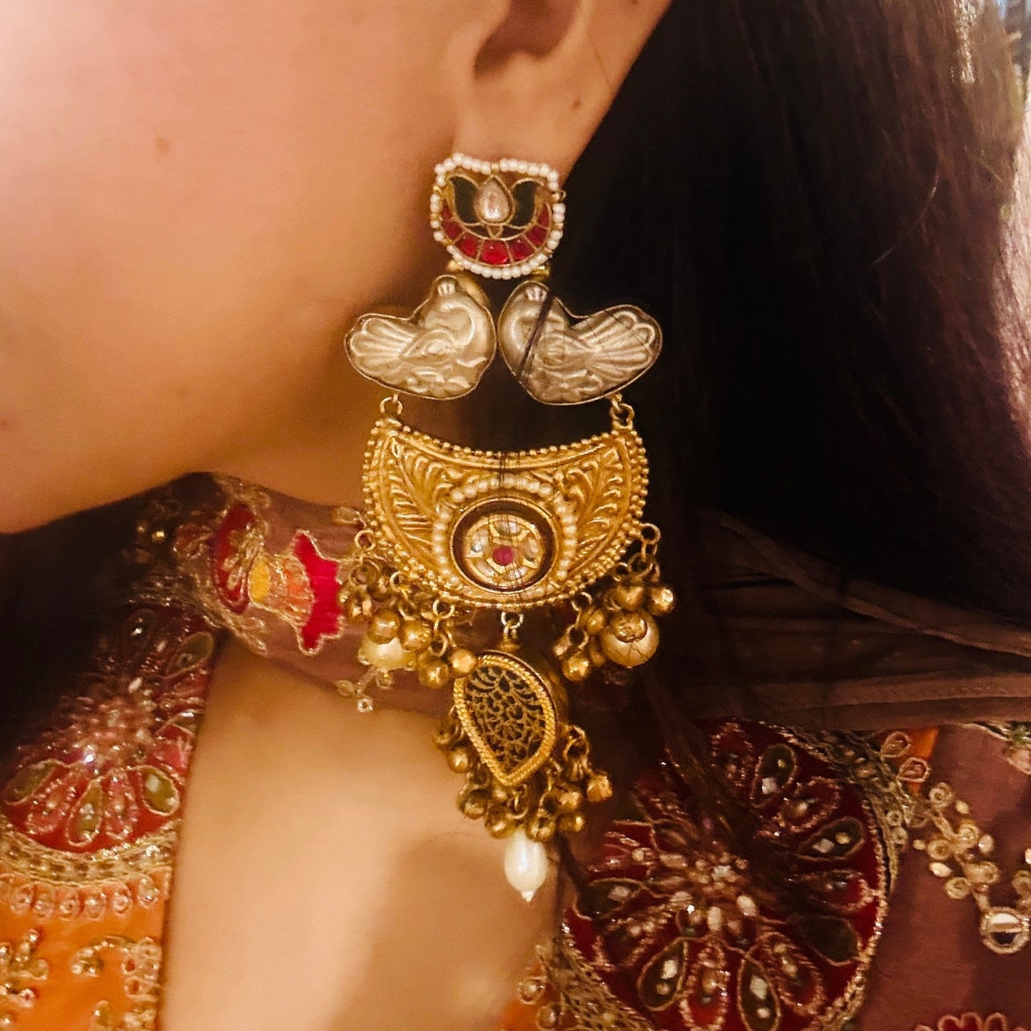 Dual Toned Gold-Silver Earrings