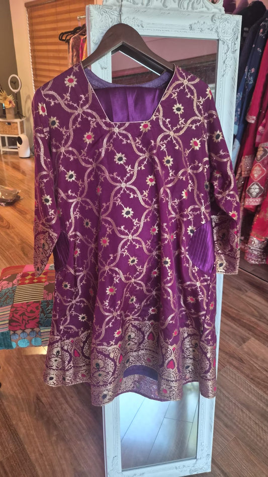 Purple Banarasi Brocade Dhoti Set