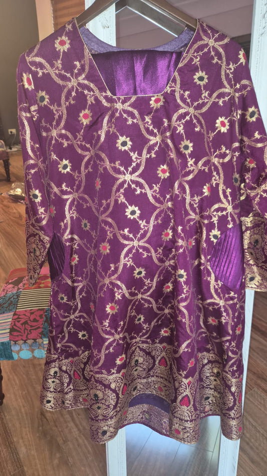 Purple Banarasi Brocade Dhoti Set